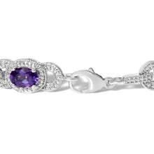 Load image into Gallery viewer, Sterling Silver Oval Purple Amethyst and Diamond Interlocking Halo Link Bracelet

