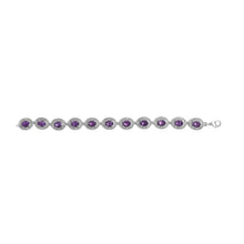 Load image into Gallery viewer, Sterling Silver 5x7 MM Oval Purple Amethyst &amp; Diamond Halo Link Bracelet

