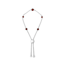 Load image into Gallery viewer, .925 Sterling Silver Bezel Set Red Garnet 5 Station Adjustable Bolo Bracelet

