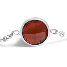 Load image into Gallery viewer, .925 Sterling Silver Bezel Set Red Garnet 5 Station Adjustable Bolo Bracelet
