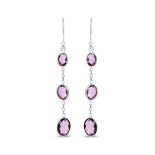 Load image into Gallery viewer, .925 Sterling Silver Checkerboard Cut Oval Purple Amethyst 2" Inch Drop and Dangle Earrings
