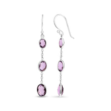 Load image into Gallery viewer, .925 Sterling Silver Checkerboard Cut Oval Purple Amethyst 2" Inch Drop and Dangle Earrings
