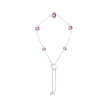 Load image into Gallery viewer, .925 Sterling Silver Bezel Set Purple Amethyst 5 Station Adjustable Bolo Bracelet
