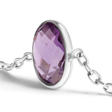 Load image into Gallery viewer, .925 Sterling Silver Bezel Set Purple Amethyst 5 Station Adjustable Bolo Bracelet
