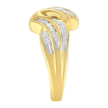 Load image into Gallery viewer, 10K Yellow Gold 3/4 Cttw Channel Set Round and Baguette-cut Diamond Double Shank Bypass Ring (J-K Color, I1-I2 Clarity) - Size 6.75
