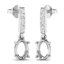 Load image into Gallery viewer, 0.14 Carat Genuine White Diamond 14K White Gold Semi Mount Earrings - holds 7x5mm Oval Gemstones

