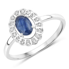 Load image into Gallery viewer, 0.52 Carat Genuine Blue Sapphire and White Diamond 14K White Gold Ring
