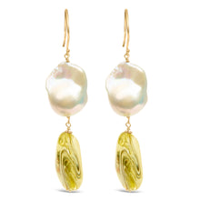 将图片加载到图库查看器，14K Yellow Gold Citrine and Baroque Pearl Drop and Dangle Earrings 1 3/4 Inch Dangle
