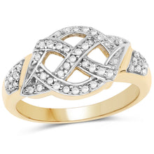 将图片加载到图库查看器，14K Yellow Gold Plated 0.21 Carat Genuine White Diamond .925 Sterling Silver Ring
