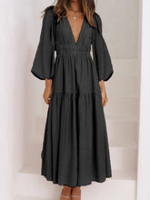 Load image into Gallery viewer, Lightweight Deep V-Neck Balloon Sleeve Maxi Dress Elegant &amp; Flowing Silhouette Unique Dress
