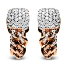 将图片加载到图库查看器，18K Rose Gold 3/4 Cttw Round Diamond Pave Cuban Chain Huggie Earrings (G-H Color, SI1-SI2 Clarity)
