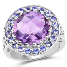 将图片加载到图库查看器，5.95 Carat Genuine Amethyst and Tanzanite .925 Sterling Silver Ring
