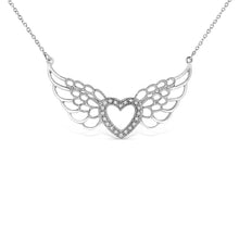 Load image into Gallery viewer, .925 Sterling Silver Pave-Set Diamond Accent Fairy Wing 18" Heart Pendant Necklace (I-J Color, I1-I2 Clarity)
