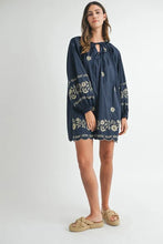 Load image into Gallery viewer, Embroidered Long Sleeve Peasant Mini Dress For Women – Embroidered Mini Dress, Long Sleeve Peasant Dress, Bohemian Dress, Casual Peasant Dress, Timeless Elegance Dress
