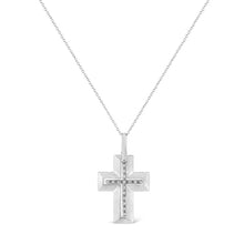 Load image into Gallery viewer, .925 Sterling Silver Prong-Set Diamond Accent Bold Cross 18" Pendant Necklace (I-J Color, I1-I2 Clarity)
