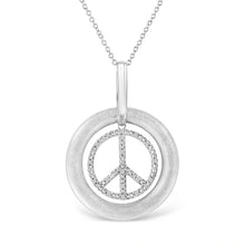 Load image into Gallery viewer, Matte Finish .925 Sterling Silver Diamond Accent Dancing Peace Sign 18" Pendant Necklace (I-J Color, I1-I2 Clarity)
