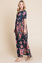 将图片加载到图库查看器，Floral Short Sleeve Maxi Dress – Elegant Maxi Dress, Floral Short Sleeve Dress, Shirred Maxi Dress, Flowing Silhouette Dress, Comfortable Summer Dress, Flattering Dress for Various Occasions, Versatile Maxi Dress
