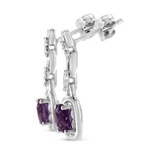 Load image into Gallery viewer, .925 Sterling Silver 6x6MM Cushion Shaped Natural Purple Amethyst and Diamond Accent Drop and Dangle Earrings (I-J Color, I1-I2 Clarity)
