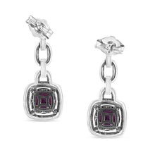 Load image into Gallery viewer, .925 Sterling Silver 6x6MM Cushion Shaped Natural Purple Amethyst and Diamond Accent Drop and Dangle Earrings (I-J Color, I1-I2 Clarity)
