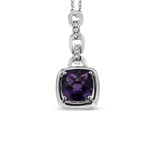 将图片加载到图库查看器，.925 Sterling Silver 6x6MM Cushion Shaped Natural Purple Amethyst and Diamond Accented Bale 18" Inch Pendant Necklace (I-J Color, I1-I2 Clarity)
