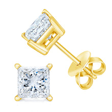 将图片加载到图库查看器，14K Yellow Gold 1/3 Cttw Princess-Cut Square Near Colorless Diamond Classic 4-Prong Solitaire Stud Earrings (J-K Color, I1-I2 Clarity)
