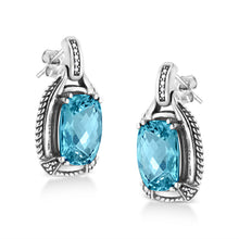 Load image into Gallery viewer, .925 Sterling Silver 14x10MM Cushion Cut Blue Topaz Gemstone and Diamond Accent Dangle Earring (I-J Color, I1-I2 Clarity)
