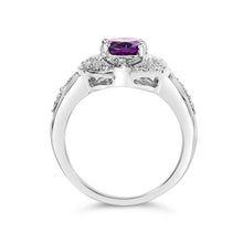 Load image into Gallery viewer, .925 Sterling Silver 9x7mm Oval Purple Amethyst and Diamond Accent Art Deco Style Cocktail Ring (I-J Color, I1-I2 Clarity) - Size 6
