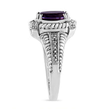 Load image into Gallery viewer, .925 Sterling Silver Prong Set Natural Oval Shape 9X7 MM Purple Amethyst Solitaire and Diamond Accent Ring (I-J Color, I1-I2 Clarity) - Ring Size 7
