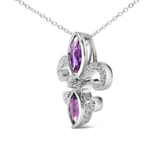 Load image into Gallery viewer, .925 Sterling Silver Purple Amethyst Marquise and Diamond Accent Fleur De Lis Pendant Necklace (H-I Color, SI1-SI2 Clarity) - Size 18"
