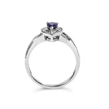 Load image into Gallery viewer, .925 Sterling Silver 6x4mm Pear Sapphire Gemstone with Diamond Accent Fashion Halo Ring (H-I Color, SI1-SI2 Clarity) - Size 7
