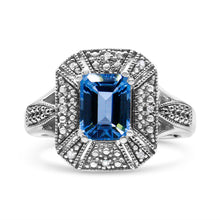 Load image into Gallery viewer, .925 Sterling Silver Diamond Accent and 8X6 mm Emerald-Shape Blue Topaz Ring (I-J Color, I2-I3 Clarity) - Ring Size 7

