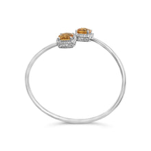 Load image into Gallery viewer, .925 Sterling Silver 8mm Cushion Cut Yellow Citrine Gemstone and Diamond Accent Split Bypass Bangle Bracelet (H-I Color, SI1-SI2 Clarity)  - Fits up to 7.75" Inches
