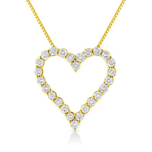 将图片加载到图库查看器，14K Yellow Gold Plated .925 Sterling Silver 2.00 Cttw Shared Prong-Set Round Brilliant-Cut Diamond Open Heart 18" Pendant Necklace (K-L Color, I2-I3 Clarity)

