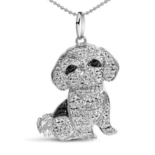 Load image into Gallery viewer, .925 Sterling Silver 1/2 Cttw White and Black Diamond Shih Tzu Dog 18" Pendant Necklace (I-J Color, I2-I3 Clarity)
