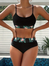 Load image into Gallery viewer, Bikini 3 Piece Tropical Print Swimsuit Set – High Stretch Comfortable Women's Bikini with Crew Neck Mesh Cover-Up – Chic Vacation Beachwear for Summer Casual Style &amp; Poolside Glamour
