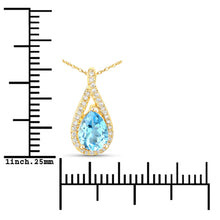 Load image into Gallery viewer, 0.89 Carat Genuine Swiss Blue Topaz and White Diamond 14K Yellow Gold Pendant
