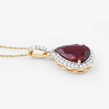 Load image into Gallery viewer, 3.29 Carat Genuine Rhodolite and White Diamond 14K Yellow Gold Pendant
