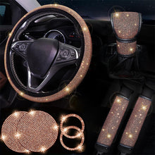 将图片加载到图库查看器，Diamond Set Leather Steering Wheel Cover Rhinestones Steering Wheel Cover With Crystal Breathable Anti-Slip Steering Wheel Protector Diamond Sparkling Car Steering Wheel Protector Vehicle Car Bling Steering Wheel Cover for Women Girls
