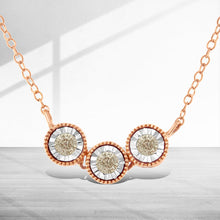 Load image into Gallery viewer, 10K Rose and White Gold Plated .925 Sterling Silver 1/4 Cttw Miracle-Set Champagne Diamond Triple Circle 18" Necklace (I2-I3 Clarity)
