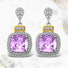 Load image into Gallery viewer, 18k Yellow Gold &amp; Sterling Silver Cushion Amethyst &amp; Diamond Earrings (.05cttw)
