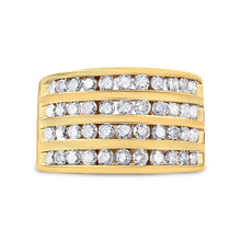 Load image into Gallery viewer, 10K Yellow Gold Plated .925 Sterling Silver 1 1/2 Cttw Diamond 4 Row Channel Band Ring (Champagne Color, I2-I3 Clarity) Size 7
