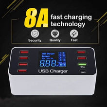 Load image into Gallery viewer, 8A40W Charger Adapter Type C Hubs Quick Charge 3.0 USB Multi Port USB Charger Dock Station LCD Display with Smart Identification
