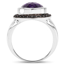 Load image into Gallery viewer, 5.35 Carat Genuine Amethyst and Black Spinel .925 Sterling Silver Ring
