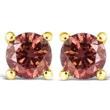 Load image into Gallery viewer, 14K Yellow Gold 1.00 Cttw Round Brilliant Cut Lab Grown Pink Diamond 4-Prong Classic Solitaire Earrings (Pink Color, VVS2-VS1 Clarity)
