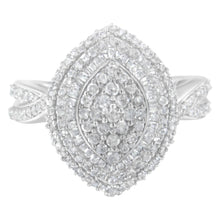 Load image into Gallery viewer, .925 Sterling Silver 1.0 Cttw Round &amp; Baguette-Cut Diamond Marquise-Shaped Cluster Triple Stepped Halo Cocktail Fashion Ring (I-J Color, I2-I3 Clarity) - Size 7
