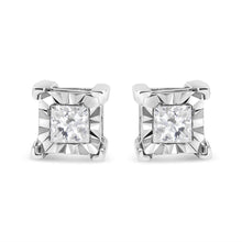 Load image into Gallery viewer, .925 Sterling Silver 1/2 Cttw Miracle Set Princess-cut Diamond Solitaire Stud Earrings (I-J Color, SI1-SI2 Clarity)
