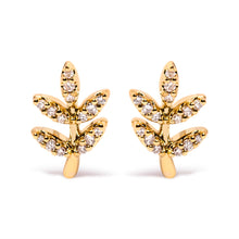 Load image into Gallery viewer, 10K Yellow Gold 1/10 Cttw Diamond Accented Leaf and Branch Stud Earrings (H-I Color, I1-I2 Clarity)
