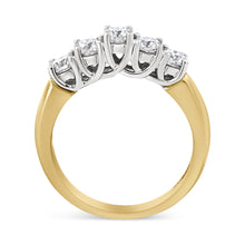 将图片加载到图库查看器，18K Yellow Gold 1.0 Cttw 4 Prong Set Round Cut Diamond Step up 5 Stone Ring Band (F-G Color, SI1-SI2 Clarity) - Size 6

