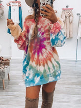 Load image into Gallery viewer, Full Size Tie-Dye Round Neck Long Sleeve Dress Trendy &amp; Comfortable Casual Dress for Women

