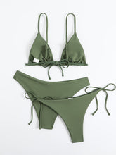 Load image into Gallery viewer, Essential Edge 3-Piece Bikini Set for Women – Solid Color High-Cut Triangle Top Two-Style Bottoms with Side Lace-Up Design &amp; Quick-Drying Comfort – Versatile Women's Swimwear for Summer Pool Beach &amp; Travel
